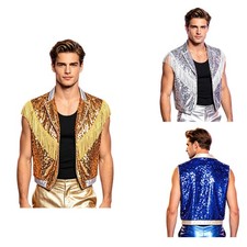 Men Tank Top Carnivals Waistcoat Sleeveless Vest Allover Hip Hop Sequin Jazz
