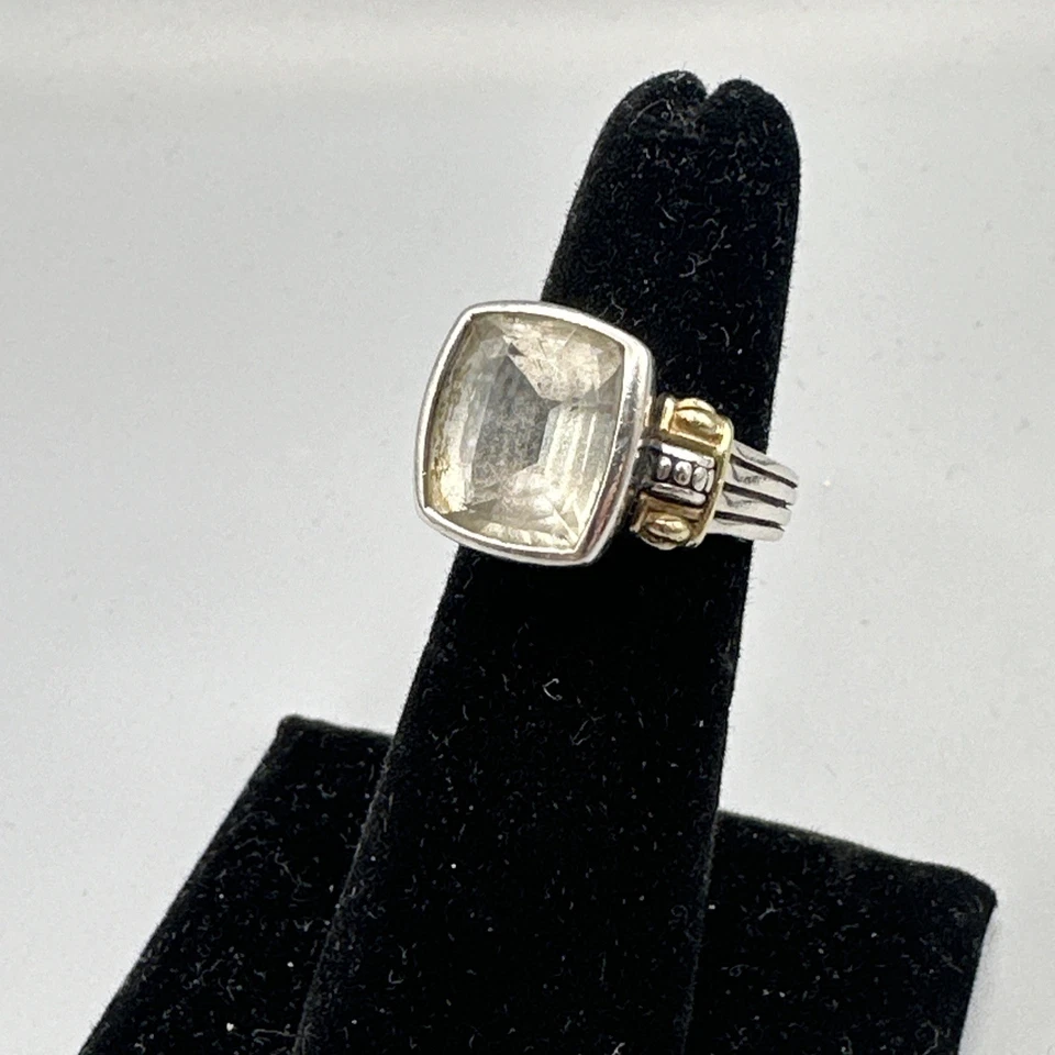 Anillo Lagos Caviar 925 y 18k Topacio Blanco Piedras Talla 5 10.1 Gramos Foto 3 de 4
