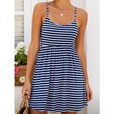 J.Crew Blue White Striped Sundress Size 4 Spaghetti Strap Summer Dress