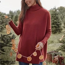 Garnet Hill Turtleneck Sweater 70 Wool 30 Cashmere Oversized Burgundy