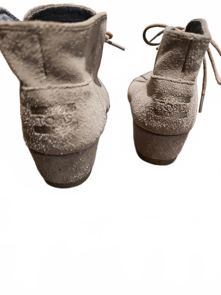 Toms ботинки молодежи девочек размер 2 на танкетке каблуки ботинок серый замшевый шнурует вверх - Изображение 4 из 4