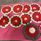 Vintage 8  Crochet Christmas Poinsettia Coasters With Crochet Holder And More — photo 1