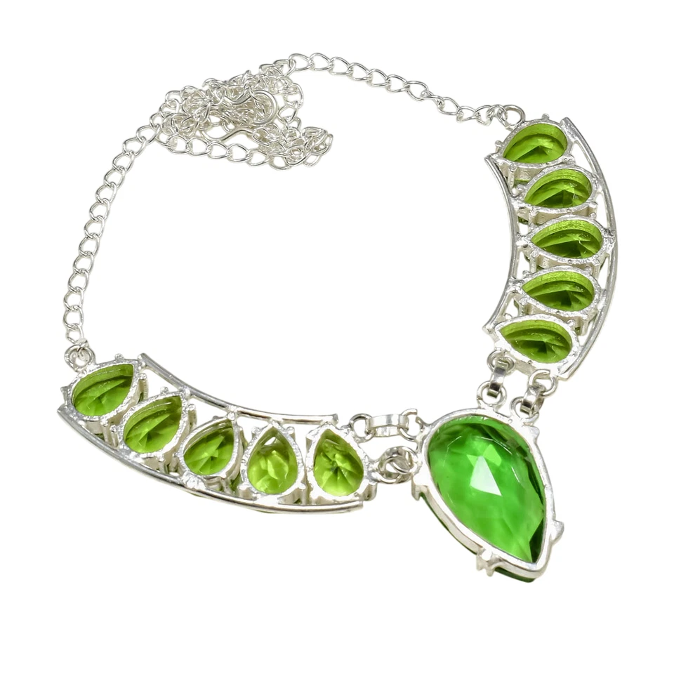 Green Peridot Gemstone Handmade 925 Sterling Silver Jewelry Necklace Size-17-18" - Image 4 of 4