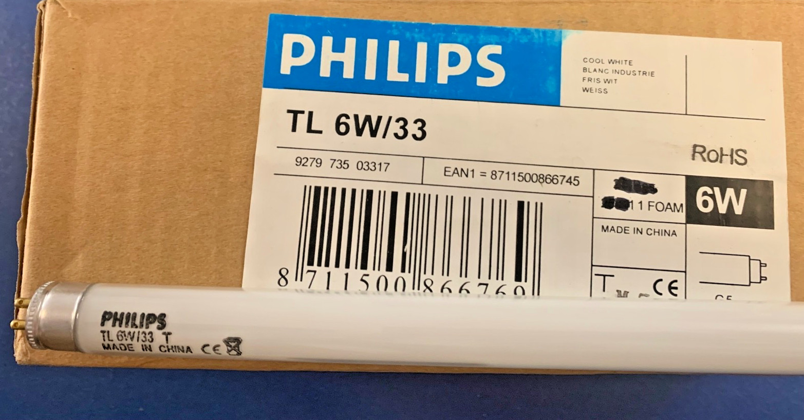 Philips Mini Fluorescent Lamp T5 TL6W/33 Neutral White Tube 6W/33-640
