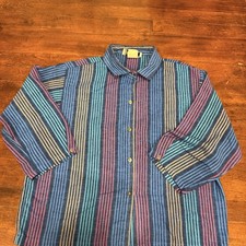 Vintage 70s Striped Button Up Shirt Step Up Multicolor Disco Womens Large