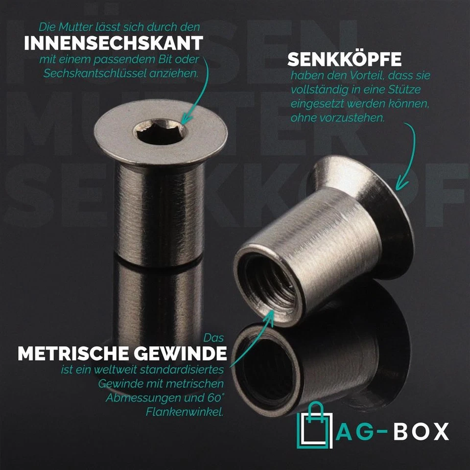 Hülsenmutter M3 M4 M5 M6 M8 M10 M12 M16 Edelstahl VA ISK Senkkopf Metrisch - Bild 2 von 4