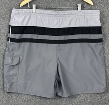 Islander Men's Swim Shorts Large Gray Stretch Waist Drawstring Lined Pocket