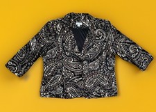 Joan Rivers Paisley Jersey Knit 3/4 Sleeve Blazer Pockets LARGE Brown Black