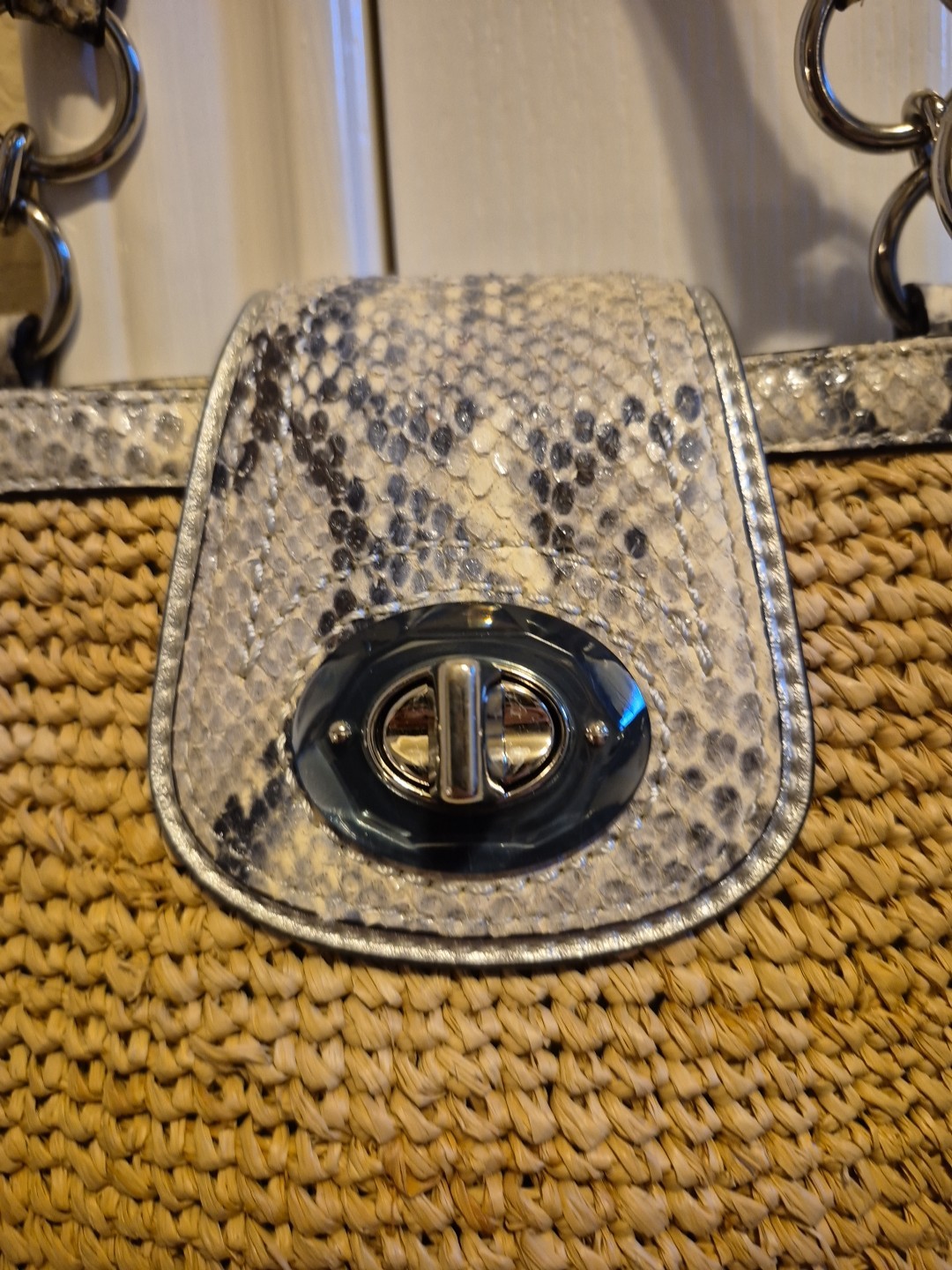 Coach Hampton Straw & Python Snakeskin Leather Tr… - image 2