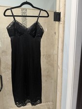 Vintage Vanity Fair Black Slip Back Slit Lace Size 32 Mint Made In USA