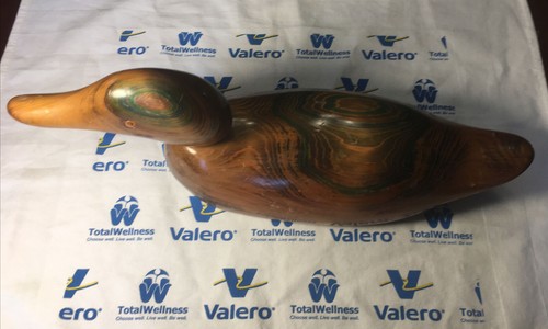 Testa girevole vintage a grandezza naturale intagliata a mano legno anatra vetro occhi firmata 16” rara - Foto 9 di 12