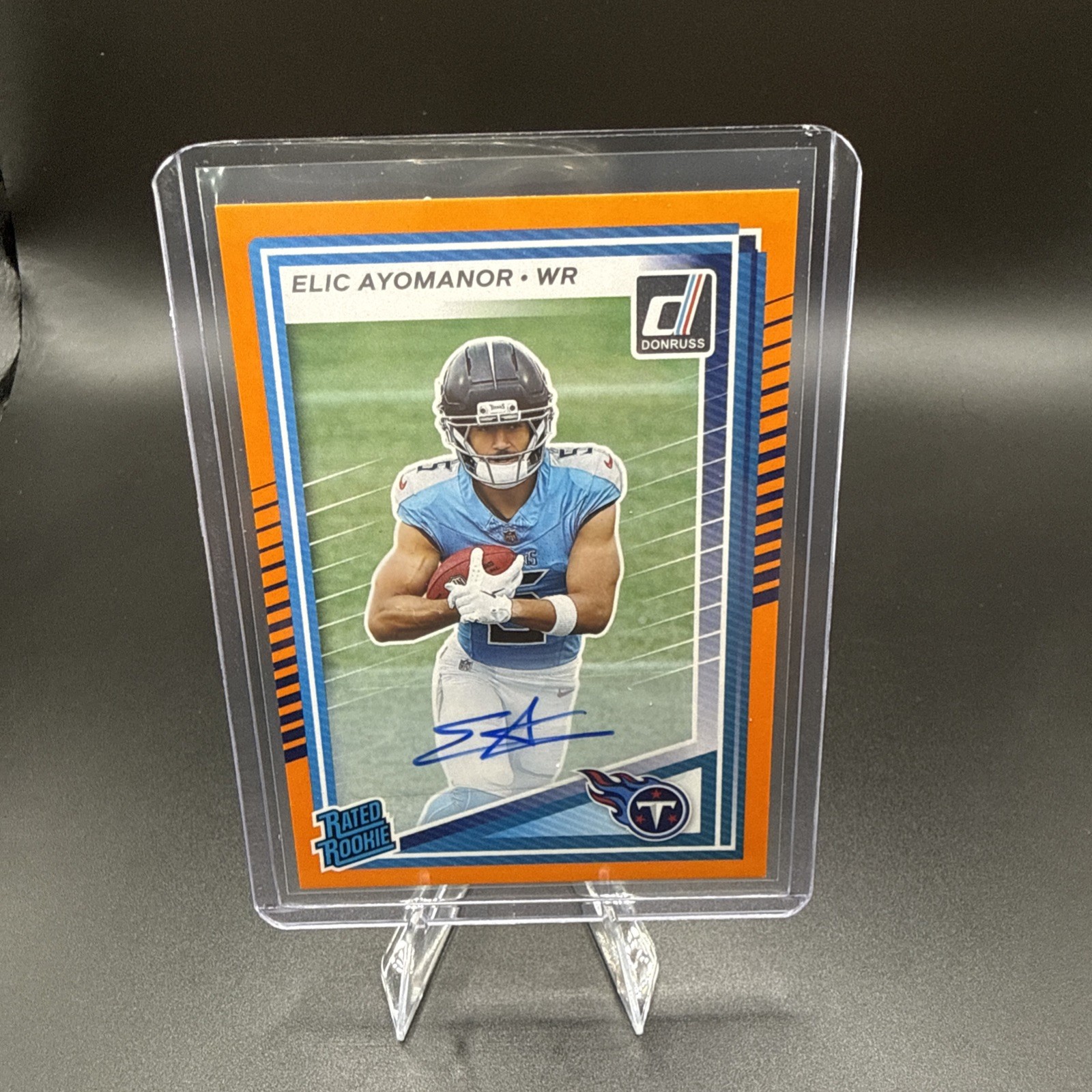 2025 Donruss Elic Ayomanor Rare Orange Rated Rookie Auto RC Titans