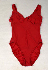 Vintage Beach Cabana Red One Piece Swimsuit Size S 90s Tie Front Retro Pinup