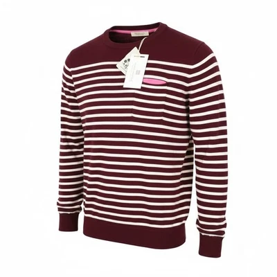 SCOTCH & SODA Ams Couture Sweatshirt Homme Taille S Lila Rouge Rayé Laine Coton - Photo 1/4