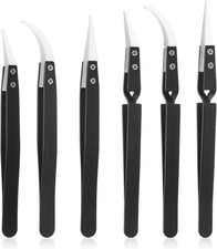 6 Pcs Precision Reverse Ceramic Tweezers Non-Conductive Solder Tweezer Anti-M