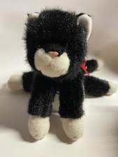 1997 TY Beanie Buddies Boots Tuxedo Cat Plush Black White Kitty Red Ribbon