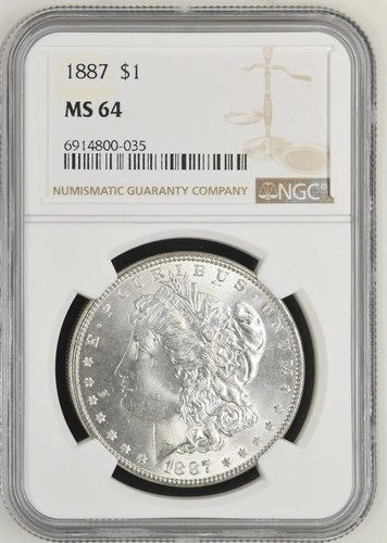 1887 $1 NGC MS 64 - Blast White