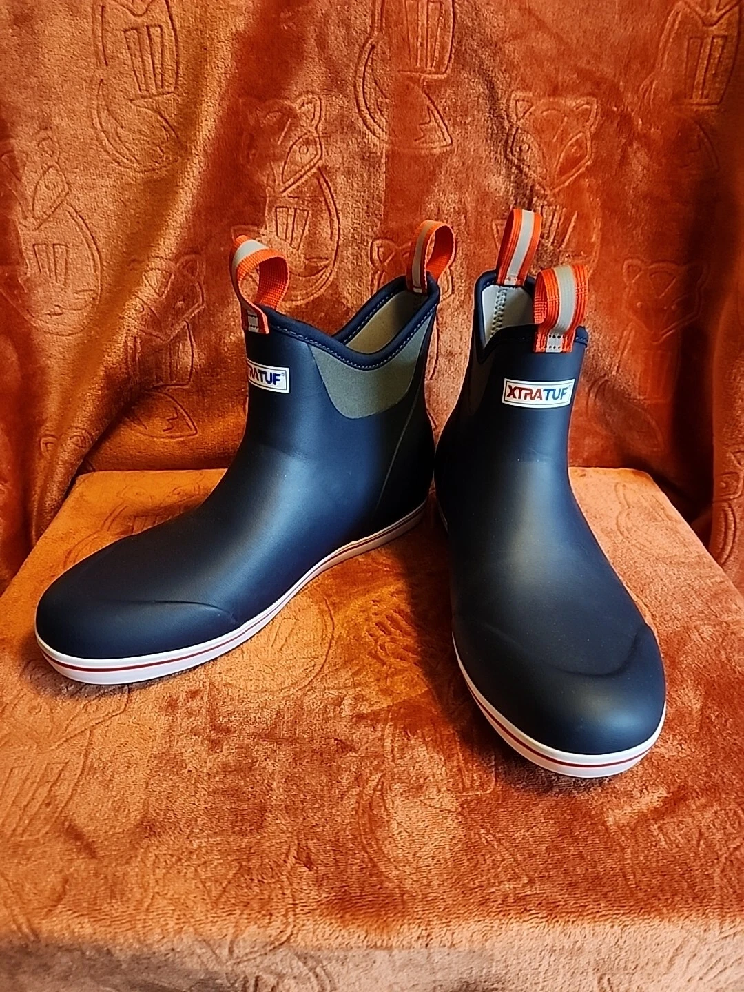 Xtratuf. Mens Full Rubber Ankle Boots. Navy/Red Fishing Boots Size US 11. NEW