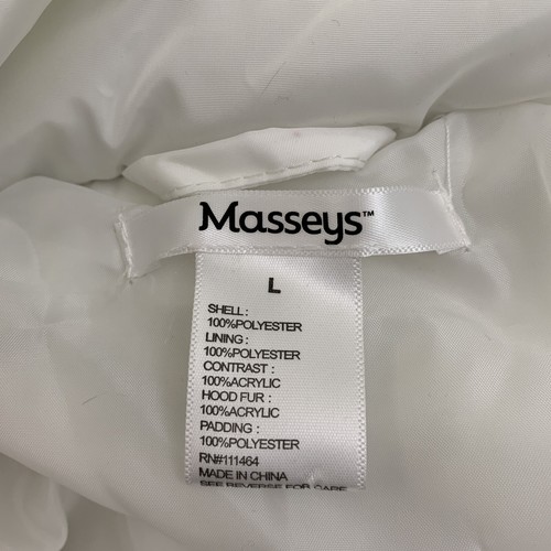 Masseys Size Large Jacket Puffer Coat Faux Fur Hood Zip Up White Black Outerwear - Picture 4 of 6