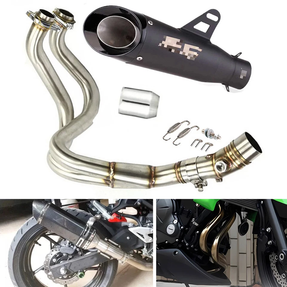 Para Kawasaki Ninja 650 Z650 2012-2025 Sistema Completo Puntas de Escape Tubo de Cabezal Negro Foto 2 de 4