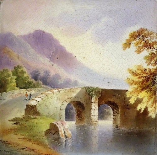 Victorian Hand Painted Tile - The Mountain Bridge - Picture 2 of 5