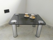 Tavolino vintage cristallo acciaio vetro cromo Marco Zanuso /Zanotta brand Italy