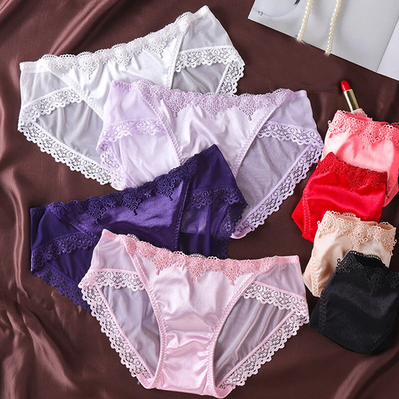 Women Lace Panties Lingerie Soft Silk Satin Underwear Knickers Briefs Plus  Size