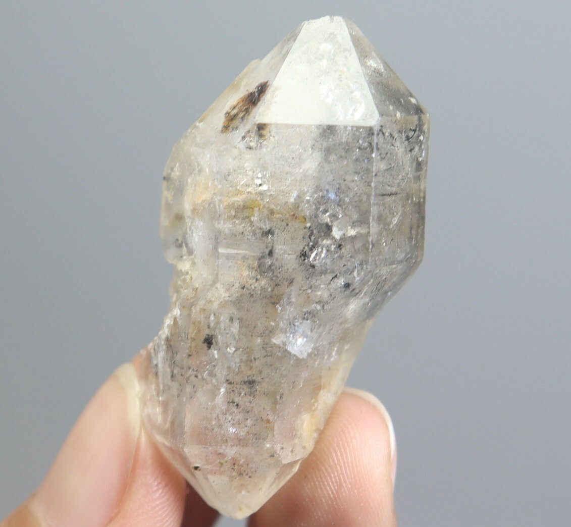 Natural Black Phantom Herkimer Diamond Quartz Crystal Point Mineral Specimen