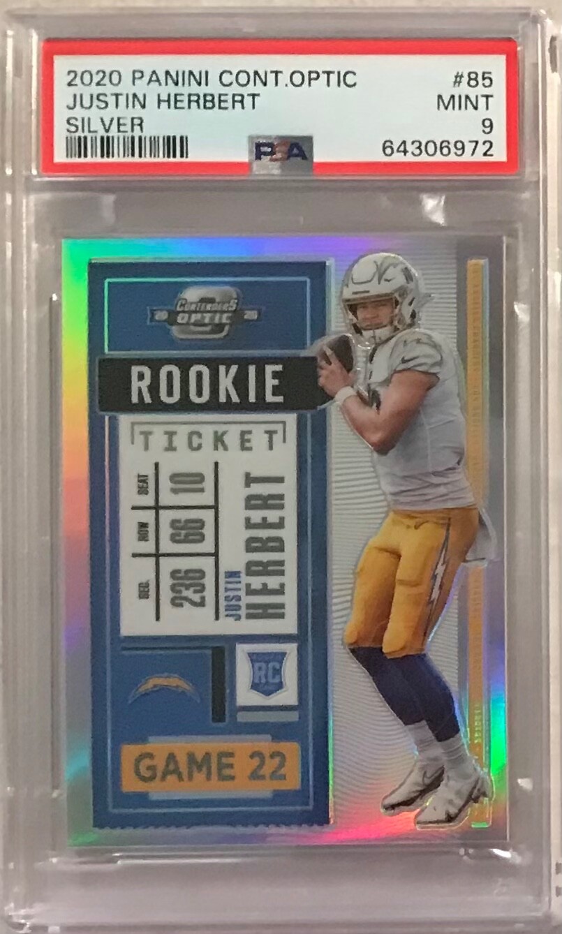 2020 Contenders Optic Justin Herbert Silver Rookie Ticket RC #85 ⭐️PSA 9 Mint