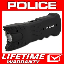 POLICE Stun Gun 916 Max Volt Rechargeable LED Flashlight for Self Defense Black