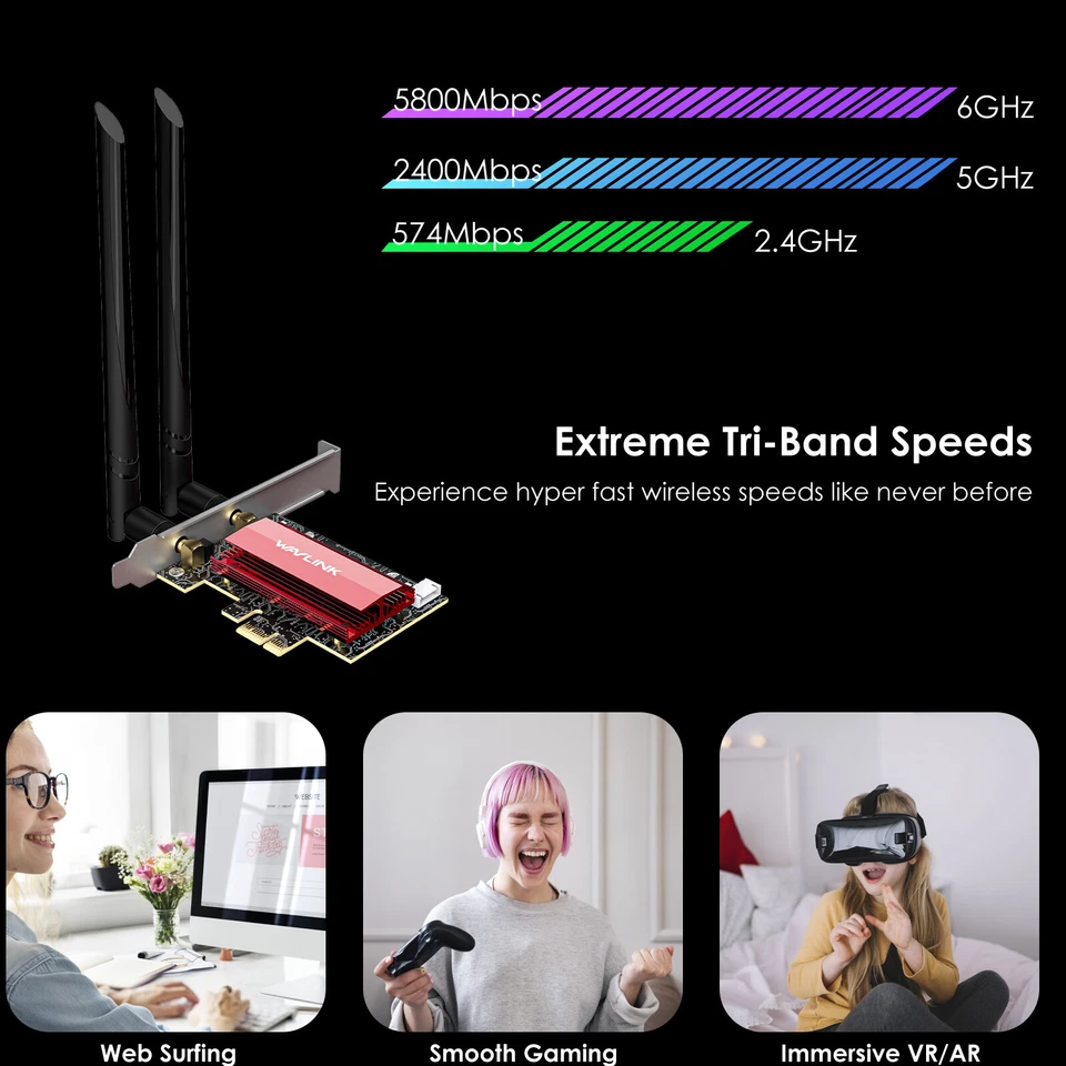 BE8800 WiFi 7 PCIe Network Card Tri-Band BE200 Wireless Adapter Bluetooth 5.4 - image 3 of 4