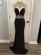 RARE Vintage Formal Dress Alyce Paris Black / Rhinestone  Pearl Sz. 6