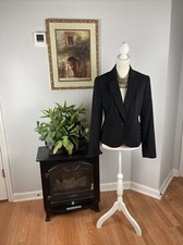 Nine West Blazer Black 6 Coral Color Women Jacket Striped Fully Lined Padded Sh