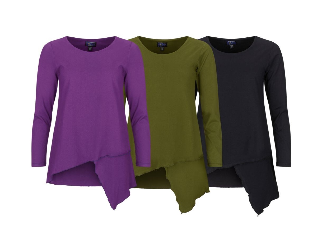 Long sleeve plain colour top small to plus size Purple Green Black