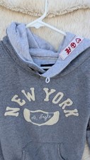 Vtg American Eagle Sz Med Gray New York Spellout Hoodie Pullover Sweatshirt Y2K