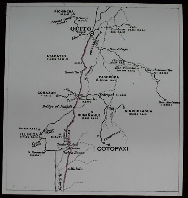 ANTIQUE Magic Lantern Slide MAP OF REGION IN ECUADOR C1890 DRAWING 