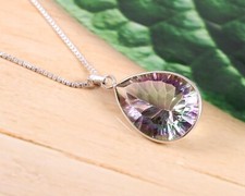 925 Sterling Silver Gorgeous Pear Mystic Topaz Gemstone Pendant Necklace Gift