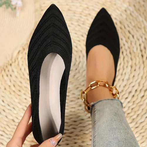 Pointed Toe Shoes Knitted Slip on Shoes Breathable Ballet Flats Loafers Comfort - Picture 4 of 29