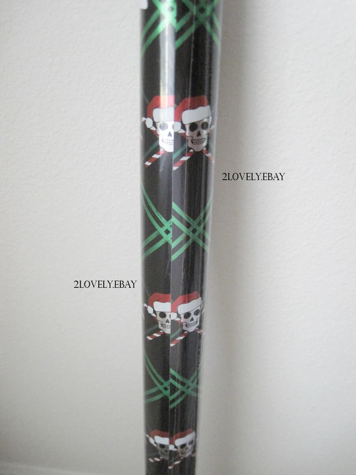Skull Christmas Gift Wrapping Paper Roll Wrap Pirate Spooky Goth Jolly Roger - Imagem 4 de 4