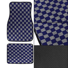 4pcs Universal Checkered Sl-blue Racing Fabric Car Floor Mats Interior Carpets 4pcs Universal Checkered Sl-blue Racing Fabric Car Floor Mats Interior Carpets