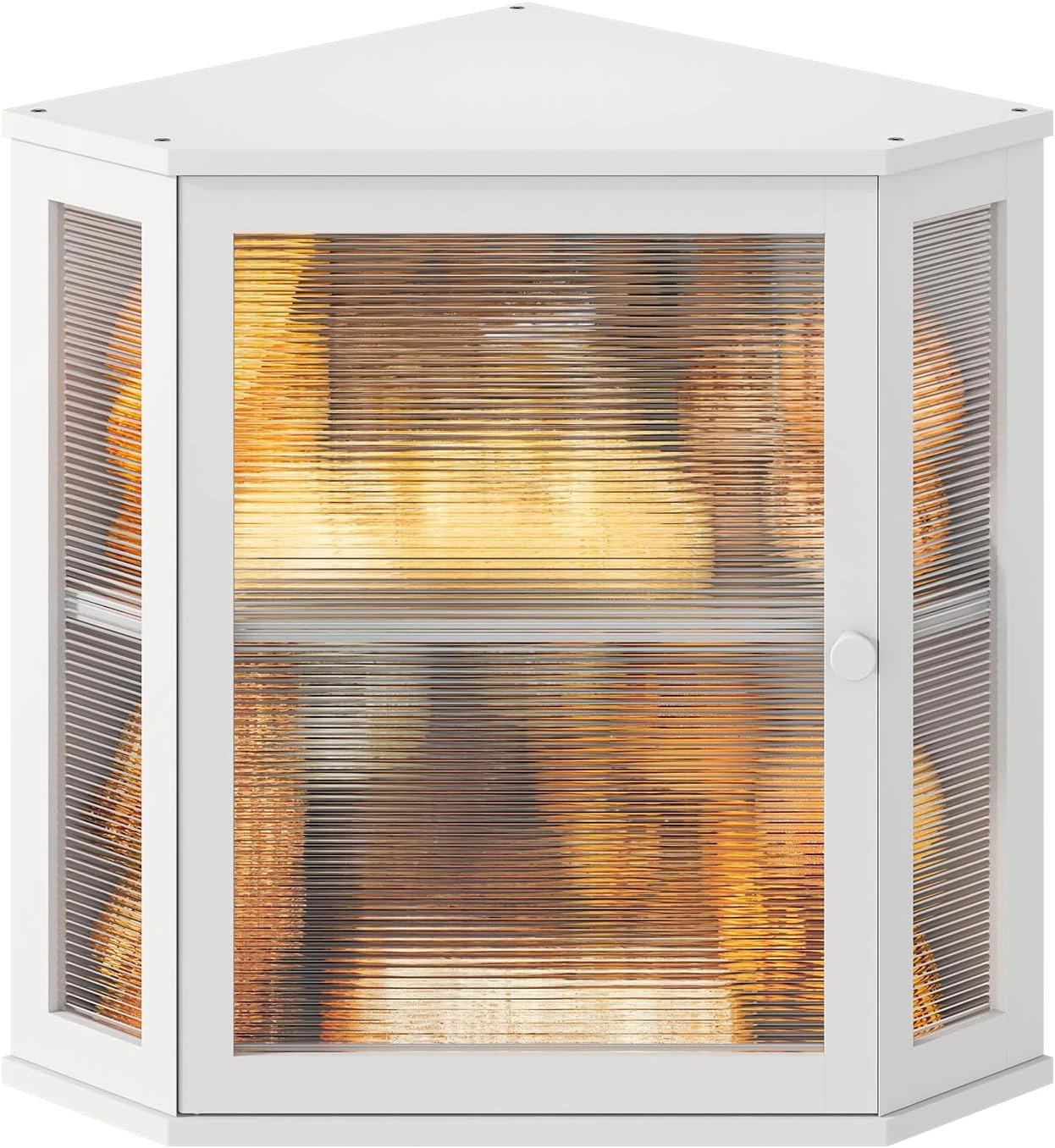 Extra Large Farmhouse Corner Bread Box with Acrylic Wavy Door - White