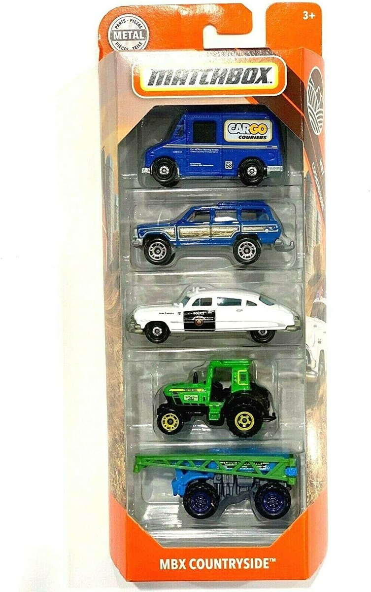 Matchbox MBX Countryside 5 Pack, Jeep Tractor Police + Cargo (1:64