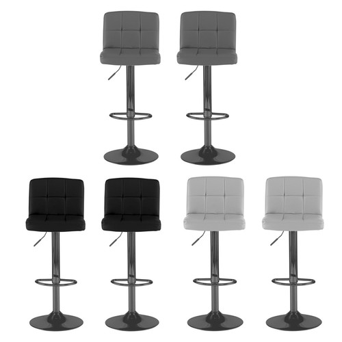 Neo 2x Matt Black Gas Lift Swivel Faux Leather Kitchen Breakfast Bar