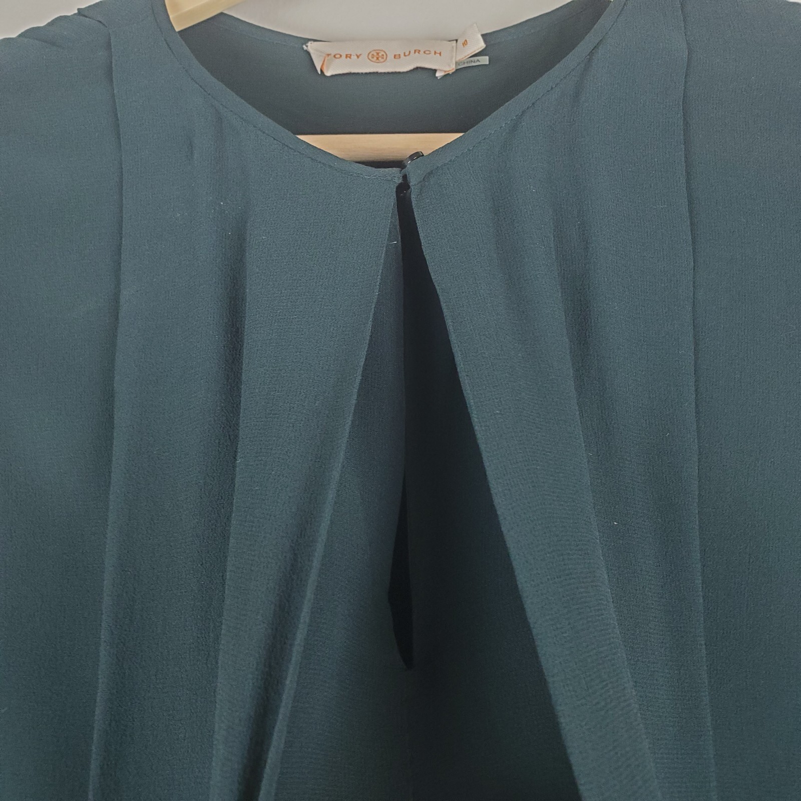 Tory Burch Silk Tunic Mini Dress Women 10 Hunter Green Layered Lagenlook Keyhole thumbnail 12