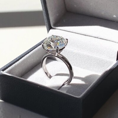 3.42 Ct Round Cut Moissanite Solitaire Engagement Ring 14K White Gold Plated