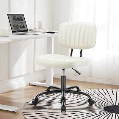 Home Office Swivel Chair No Armrests PU Leather Chair w/ Low Back Lumbar Support