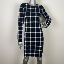 Windowpane Long Sleeve Knit Bodycon Black & White Sheath Dress Sz M runs small