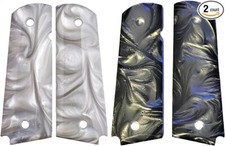 Two 1911 Pearl Pistol Grips, Full Size, Black and White - 4 Gold Screws include