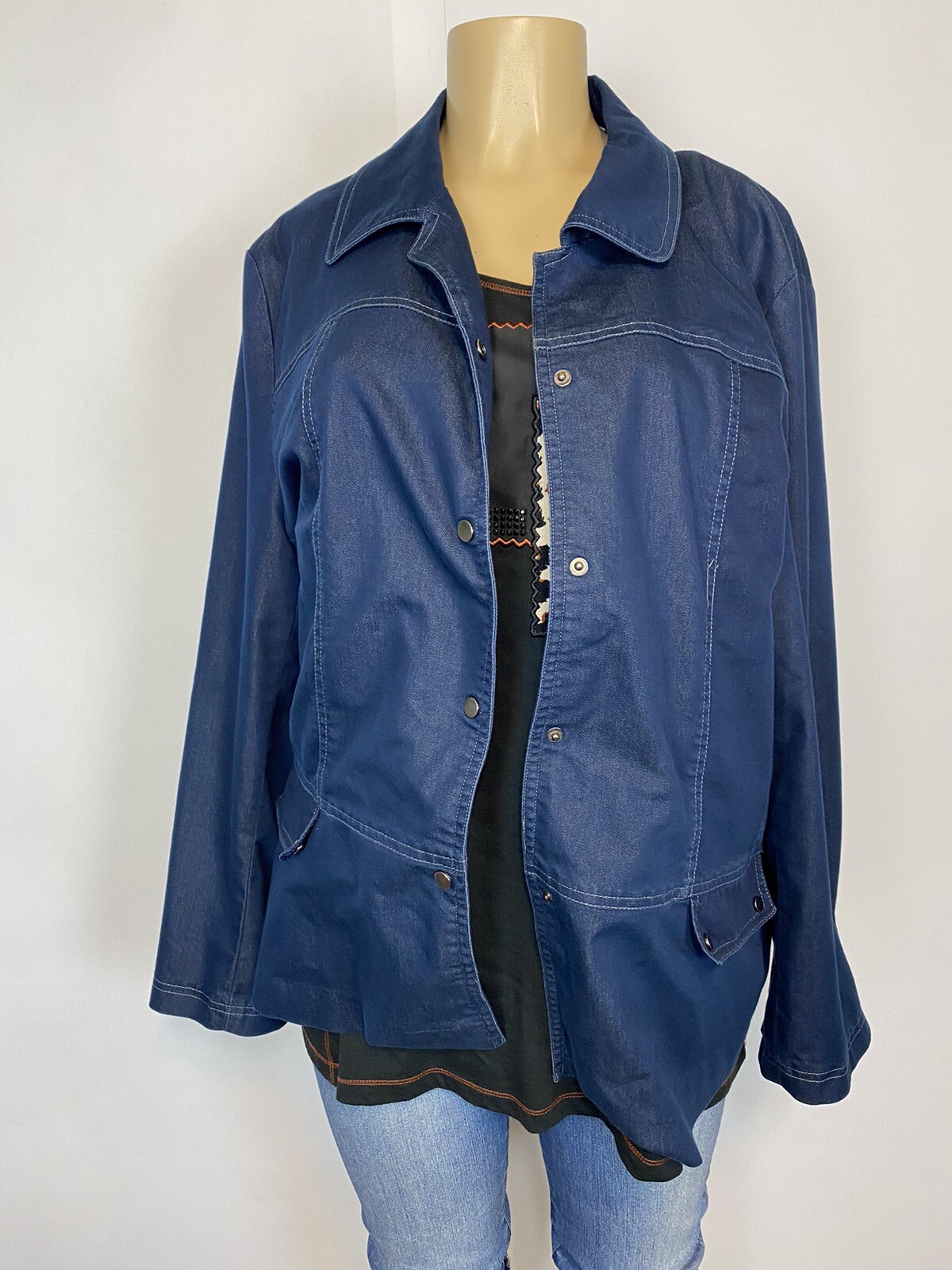 Studio V Snap Up Stretch Basic Blue Jacket Women … - image 5