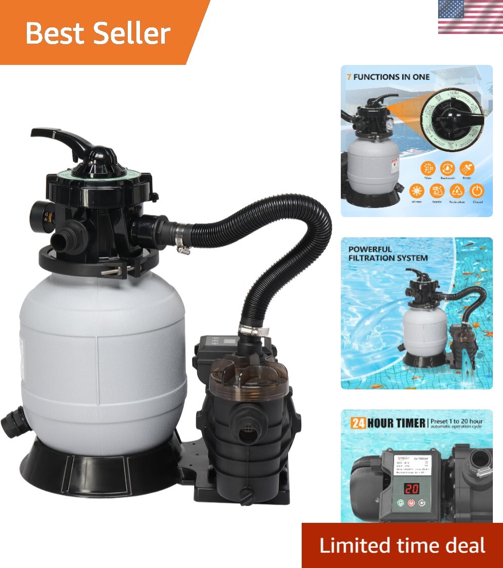 1/3HP Sand Pool Filter Pump with 24H Timer for Inground & Above Ground Pools 115V